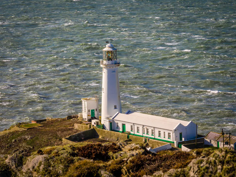 South Stack Lighthouse above the sea at Holy Island, Anglesey